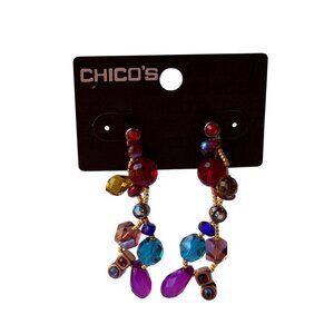 Vintage Chico’s Y2K Beaded Statement Earrings with Purple Red Blue Green Accents